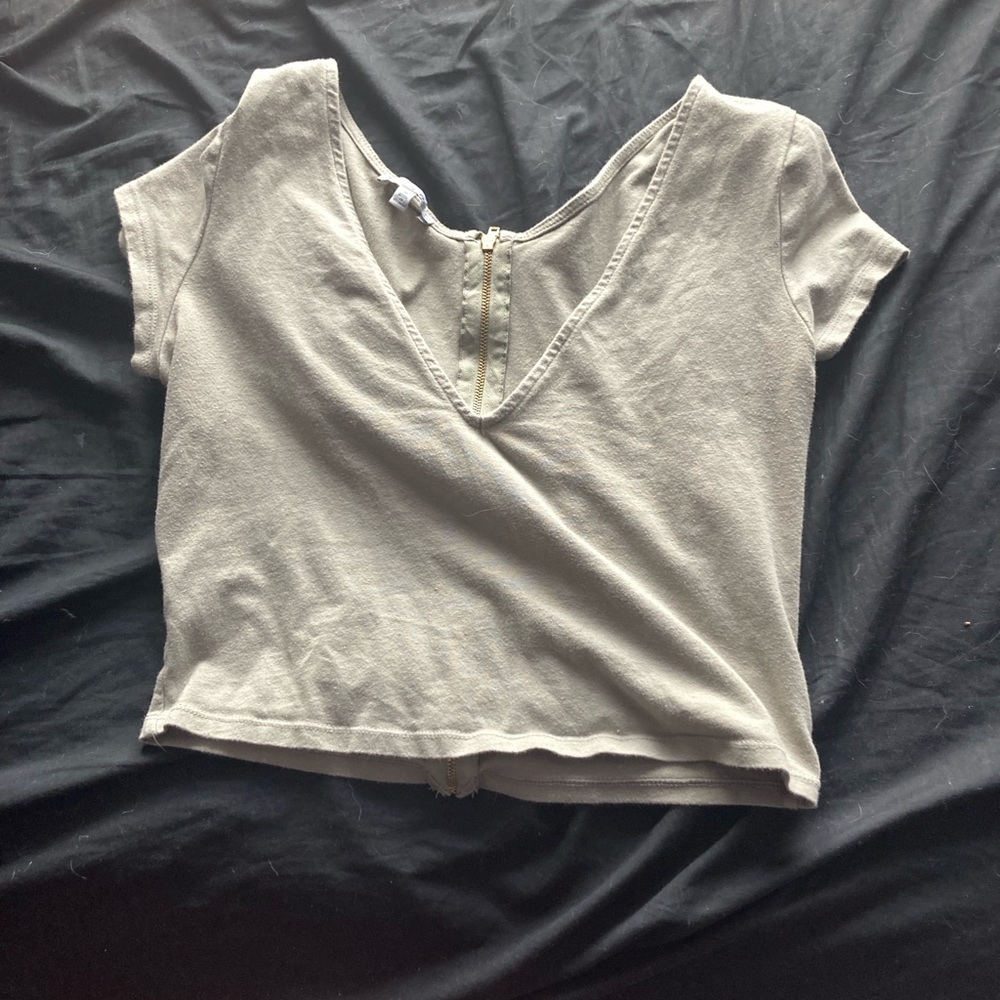 Green zip up crop top